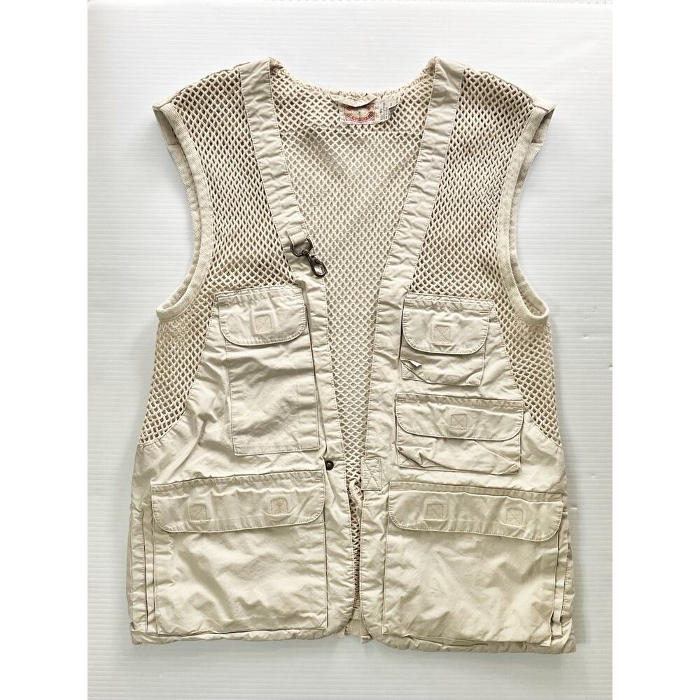 Vintage Mesh Safari Utility Vest Cotton Khaki Hiking Fishing Photographer SZ XS